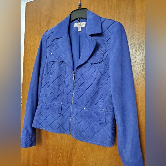 Vibrant Cobalt Blue Faux Suede zip up jacket - Picture 9 of 12